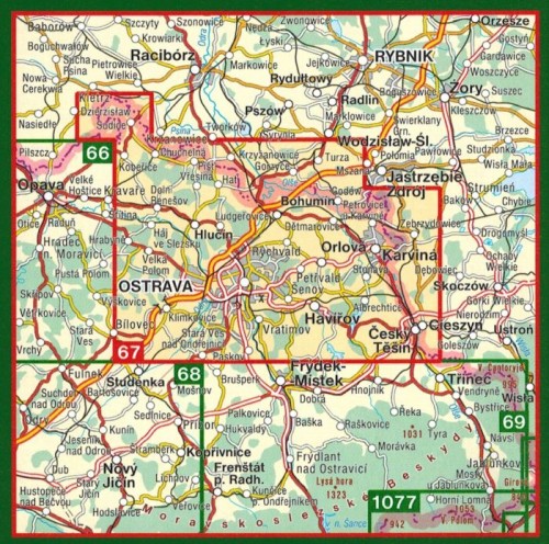 Ostrawa i okolice / Ostravsko. Mapa turystyczna 67 wydawnictwa Shocart. Zasięg