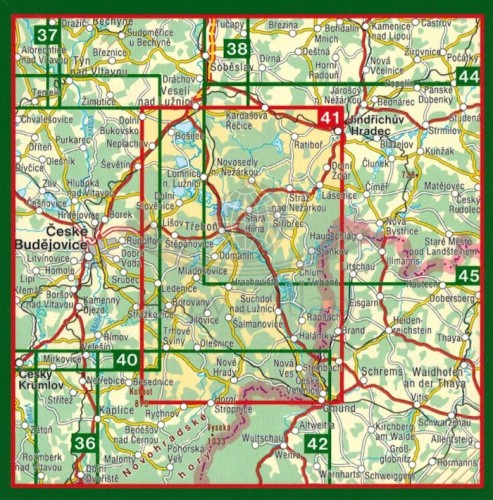 Trebonsko, Horni Luznice. Mapa turystyczna 41 wydawnictwa Shocart. Zasięg