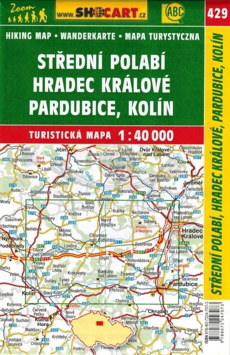 Stredni Polabi, Hradec Kralove, Pardubice, Kolin. Mapa turystyczna 429 wydawnictwa Shocart. Zasięg