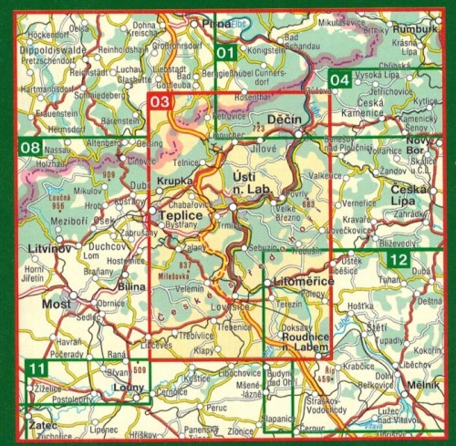 Średniogórze Czeskie, Ściany Deczyńskie / Ceske Stredohori, Decinske steny. Mapa turystyczna 03 wydawnictwa Shocart. Zasięg