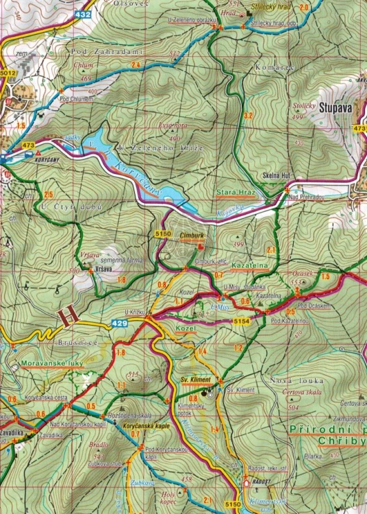 Slovacko, Chriby. Mapa turystyczna 63 wydawnictwo Shocart. Fragment 2