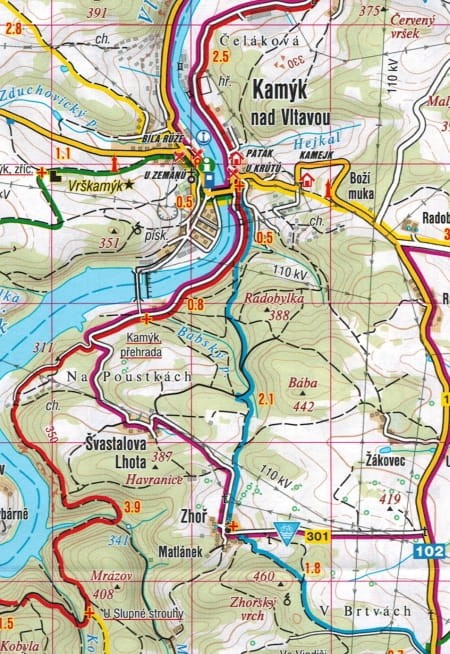 Sedlcansko, Slapy. Mapa turystyczna 420 wydawnictwa Shocart. Fragment 2