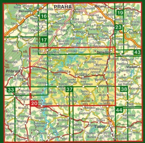 Sedlcansko, Slapy. Mapa turystyczna 20 wydawnictwa Shocart. Zasięg