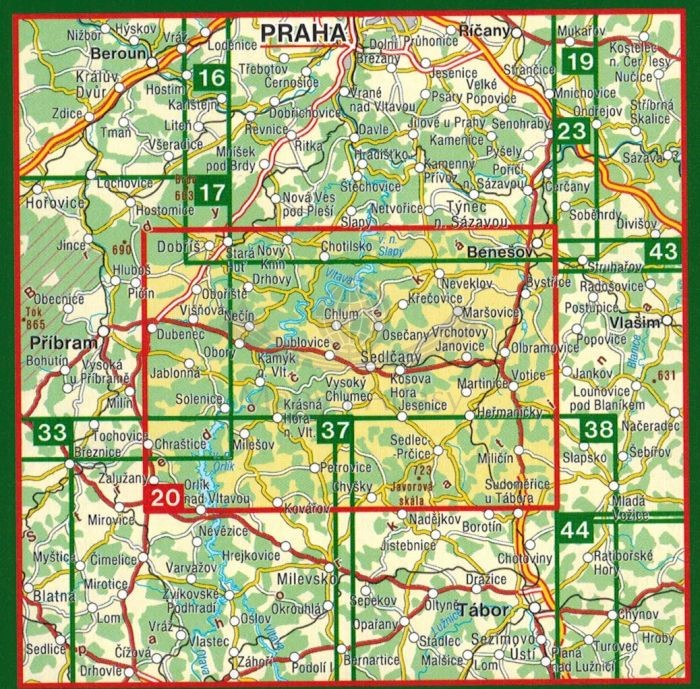 Sedlcansko, Slapy. Mapa turystyczna 20 wydawnictwa Shocart. Zasięg