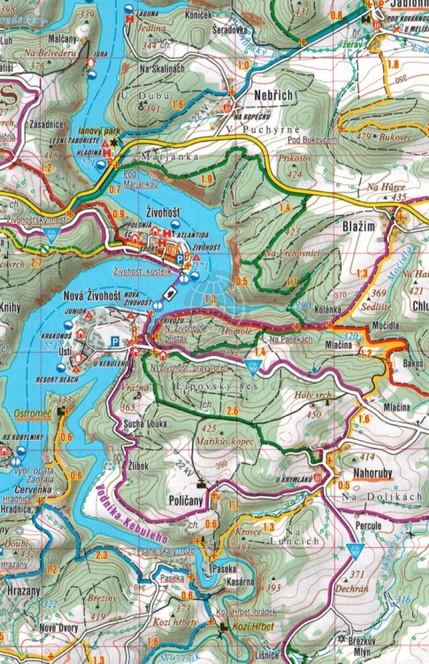 Sedlcansko, Slapy. Mapa turystyczna 20 wydawnictwa Shocart. Fragment 1