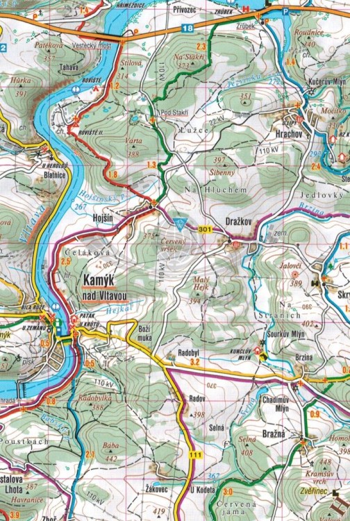 Sedlcansko, Slapy. Mapa turystyczna 20 wydawnictwa Shocart. Fragment 2