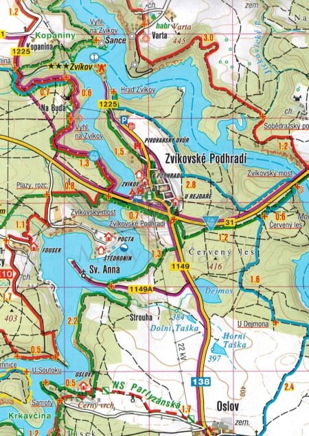 Pisecko, Zvikov, Orlik nad Vltavou. Mapa turystyczna 437 wydawnictwa Shocart. Fragment 1