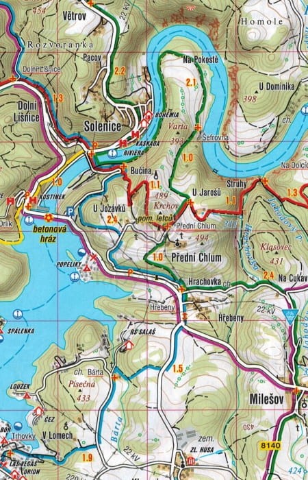 Pisecko, Zvikov, Orlik nad Vltavou. Mapa turystyczna 437 wydawnictwa Shocart. Fragment 2