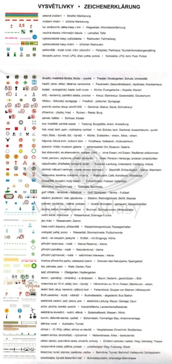 Brno, północne okolice / Tisnovsko, Blansko. Mapa turystyczna 85 wydawnictwa Geodezie On Line. Legenda