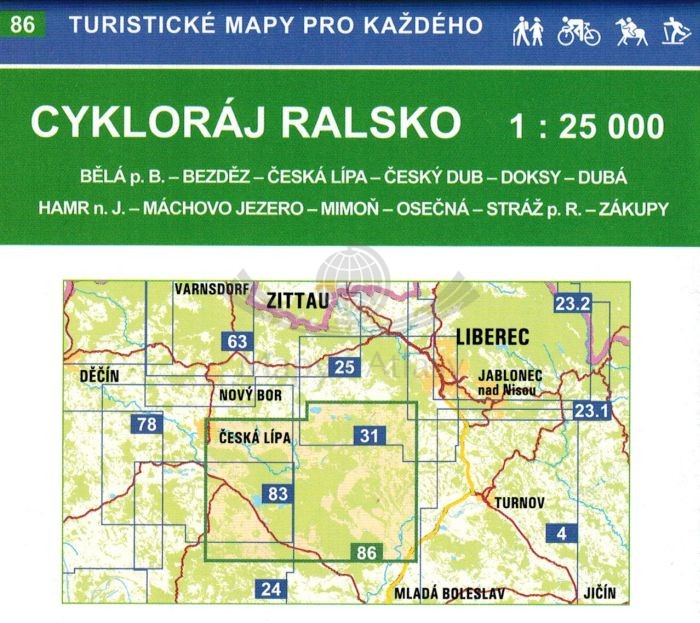 Cykloraj Ralsko. Mapa turystyczna 86 wydawnictwa Geodezie On Line. Zasięg