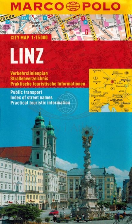 Linz 1:15 000. Laminowany plan miasta wydawnictwa Marco Polo. Okładka