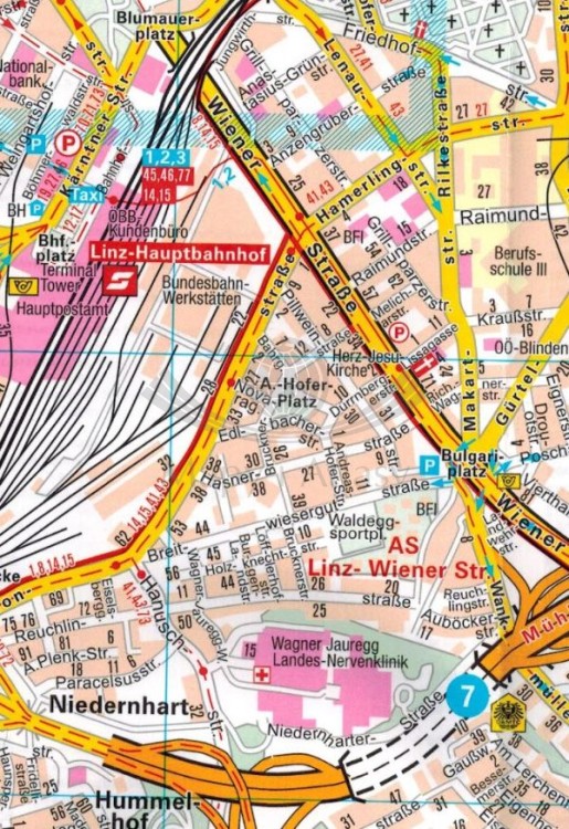 Linz 1:15 000. Laminowany plan miasta wydawnictwa Marco Polo. Fragment 1