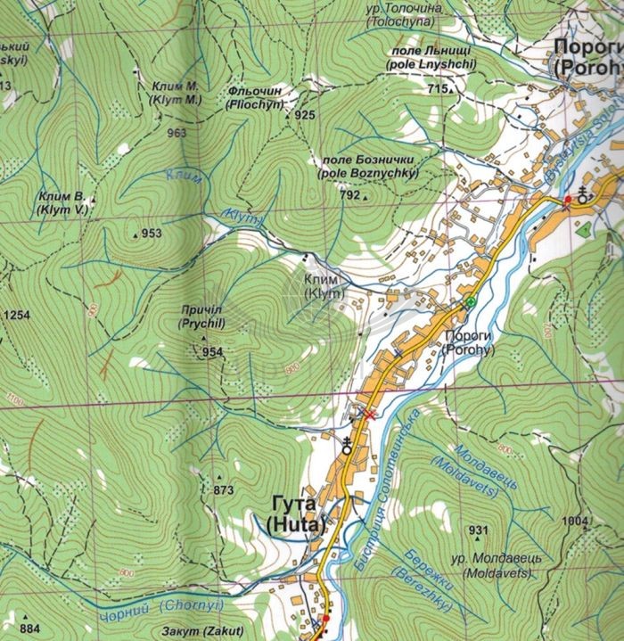 Gorgany Niskie. Mapa turystyczna wydawnictwa Assa.  Fragment 1
