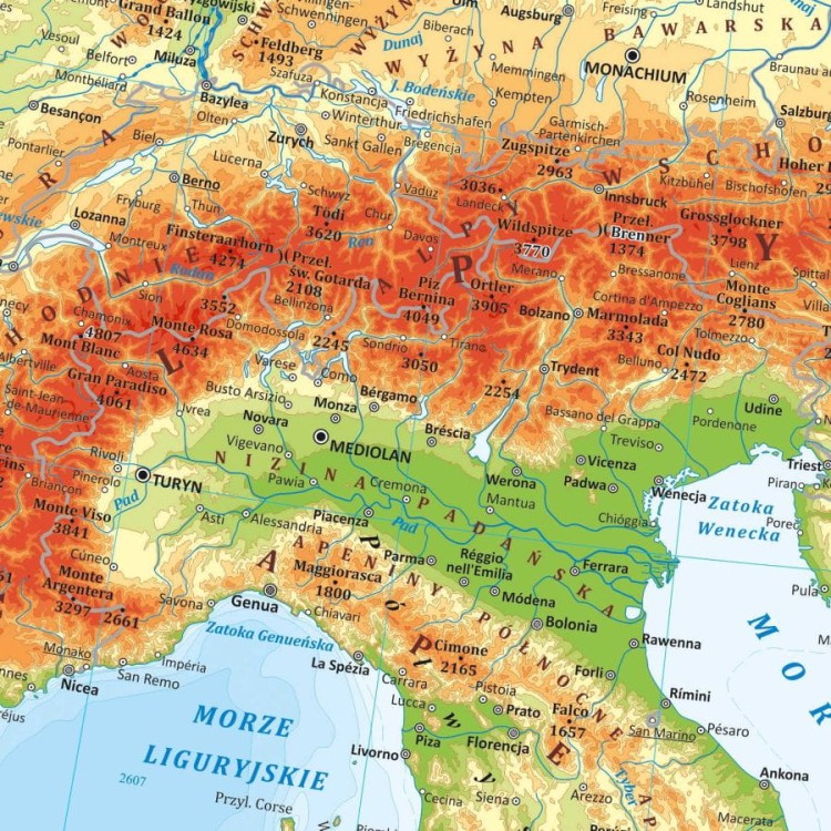 Europa 1:3 250 000. Mapa ścienna fizyczna. Fragment 1