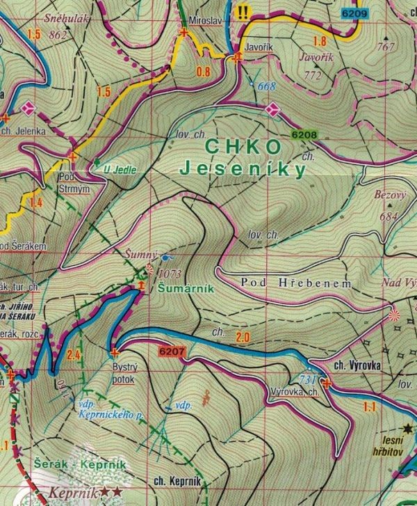 Jesioniki, Pradziad, Kralicki Śnieżnik. Mapa turystyczna 458 wydawnictwa Shocart. Fragment 2