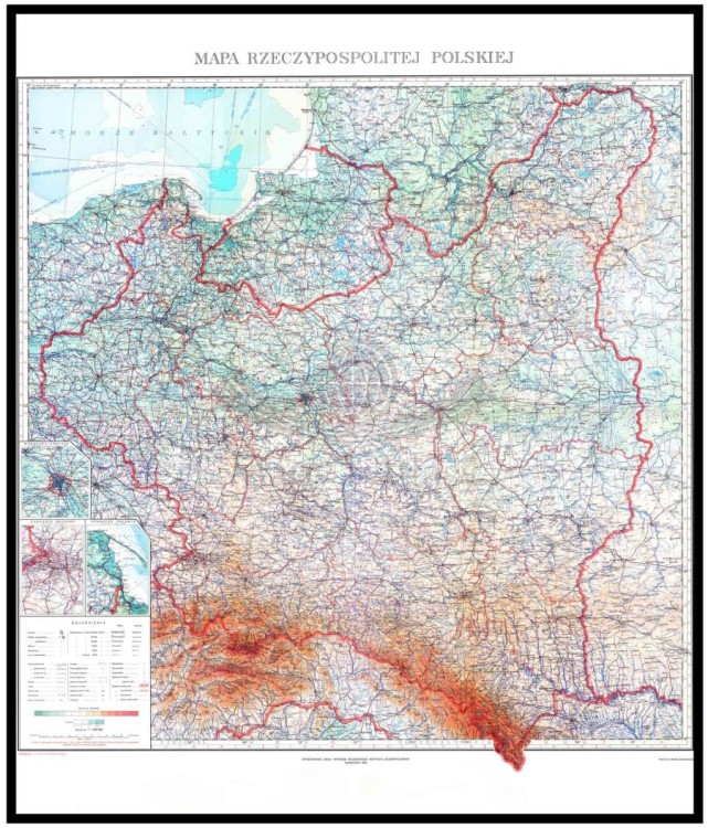 Rzeczpospolita Polska z 1934 r. - reprint. Mapa w ramie drewnianej