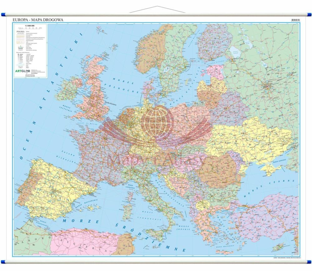 Europa 1:3 600 000. Mapa ścienna drogowa