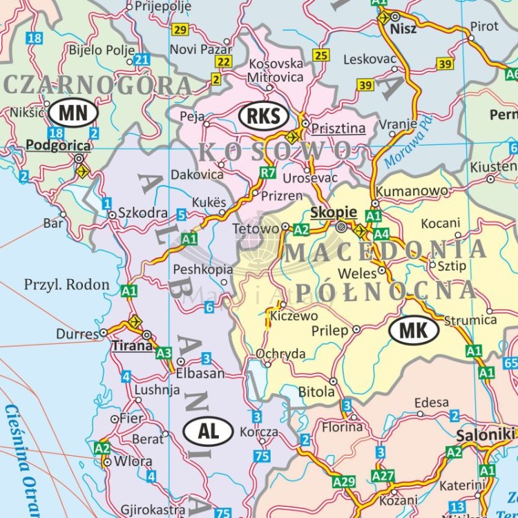 Europa 1:3 600 000. Mapa ścienna drogowa. Fragment 1