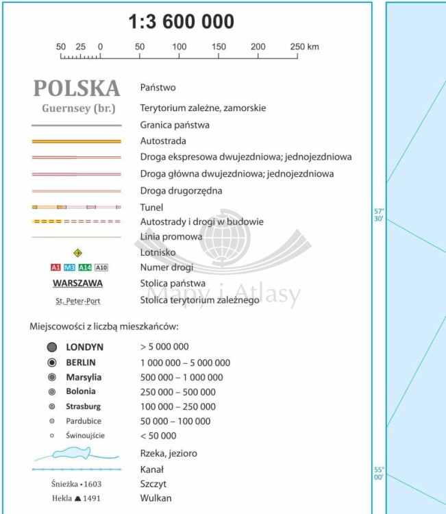 Europa 1:3 600 000. Mapa ścienna drogowa. Legenda