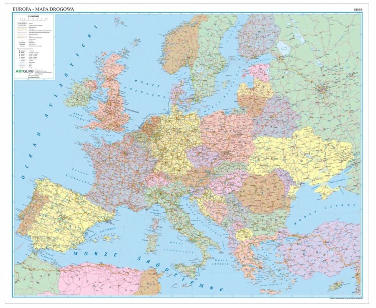 Europa 1:3 000 000. Arkusz, mapa ścienna drogowa
