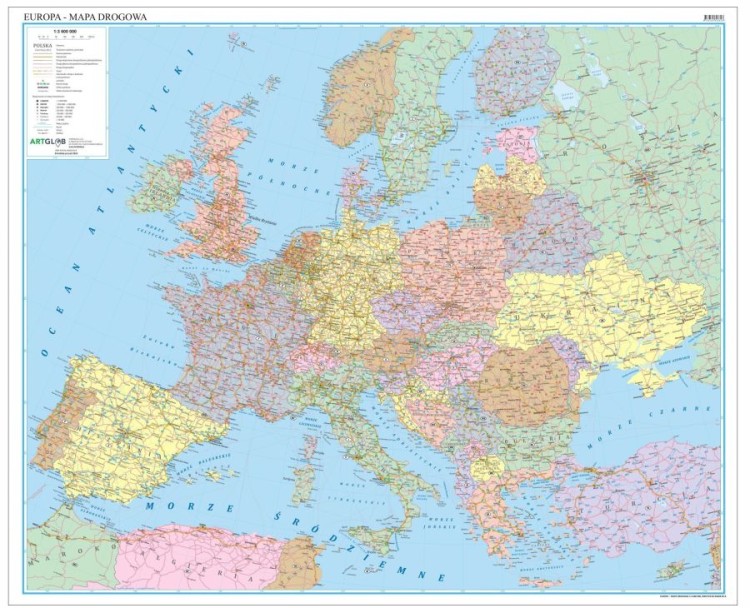 Europa 1:3 600 000. Arkusz, mapa ścienna drogowa