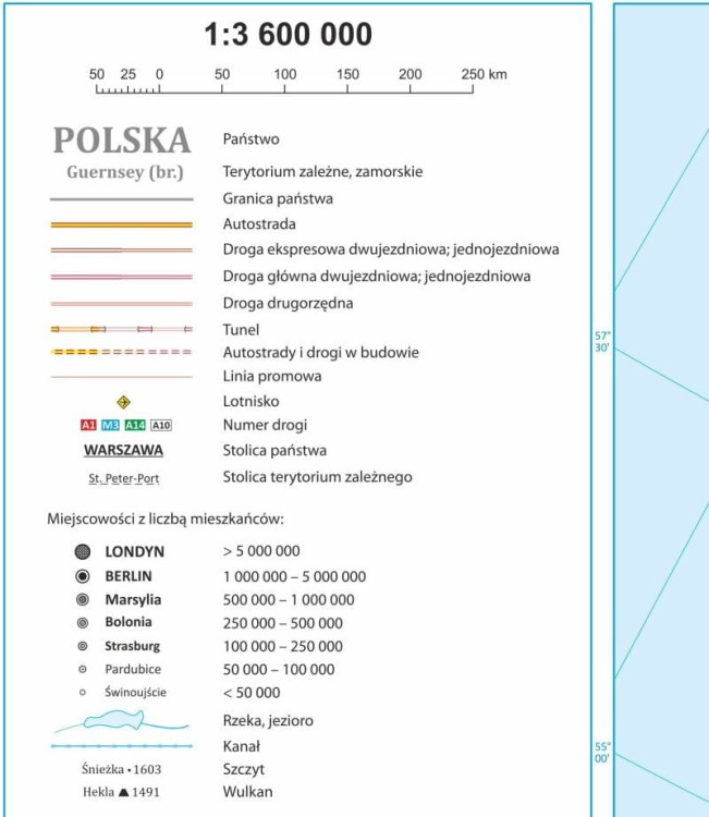 Europa 1:3 600 000. Arkusz, mapa ścienna drogowa. Legenda