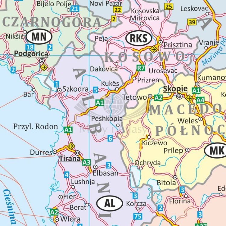 Europa 1:3 000 000. Mapa drogowa w ramie drewnianej. Fragment 2