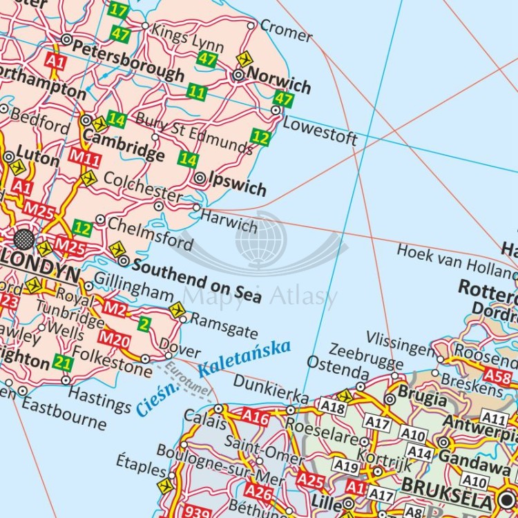 Europa 1:3 000 000. Mapa drogowa w ramie drewnianej. Fragment 3