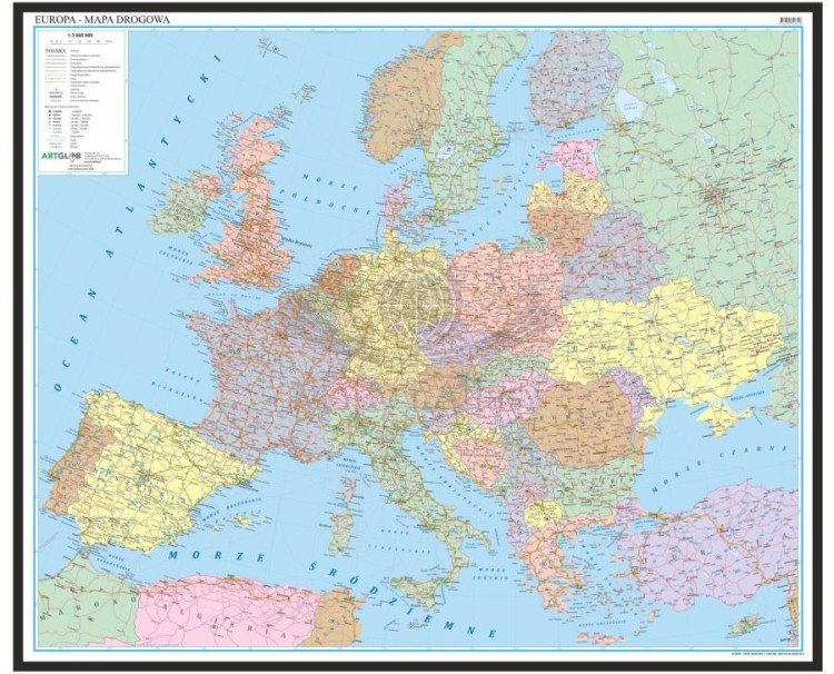 Europa 1:3 600 000. Mapa drogowa w ramie drewnianej