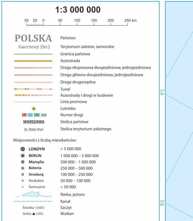 Europa 1:3 000 000. Mapa drogowa. Wersja do wpinania. Legenda