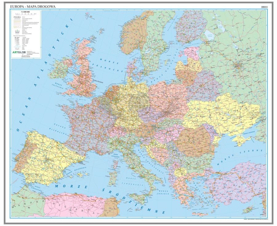 Europa 1:3 000 000. Mapa drogowa. Wersja do wpinania