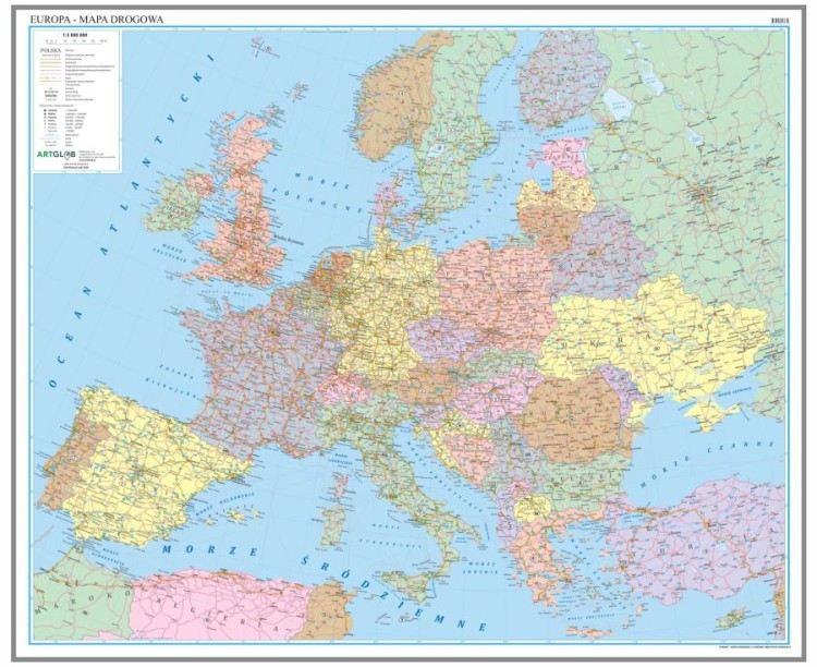 Europa 1:3 000 000. Mapa drogowa. Wersja do wpinania