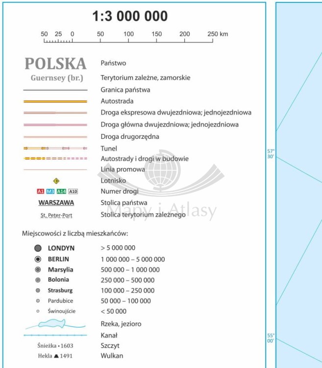 Europa 1:3 000 000. Mapa drogowa. Wersja magnetyczna. Legenda