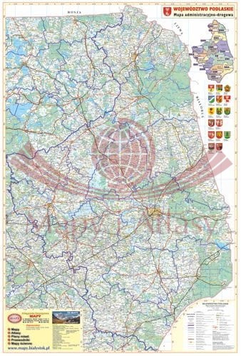 Województwo podlaskie 1:160 000. Mapa ścienna administracyjno-drogowa