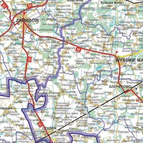 Województwo podlaskie 1:200 000. Mapa ścienna administracyjno-drogowa. Fragment