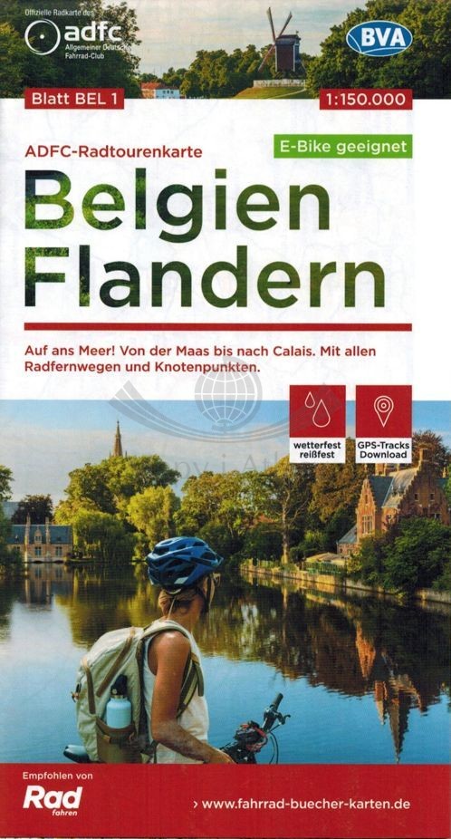 Belgia: region Flamandzki / Belgien: Flandern. Wodoodporna mapa rowerowa. ADFC