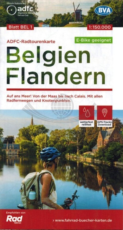Belgia: region Flamandzki / Belgien: Flandern. Wodoodporna mapa rowerowa wydawnictwa ADFC. Okładka