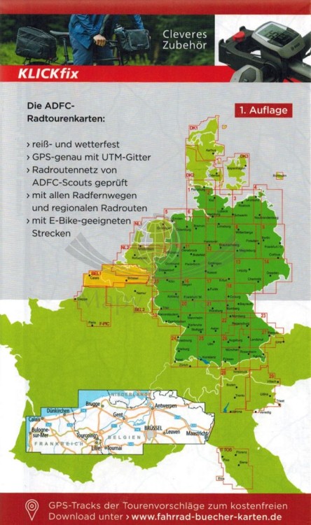 Belgia: region Flamandzki / Belgien: Flandern. Wodoodporna mapa rowerowa wydawnictwa ADFC. Okładka - tył