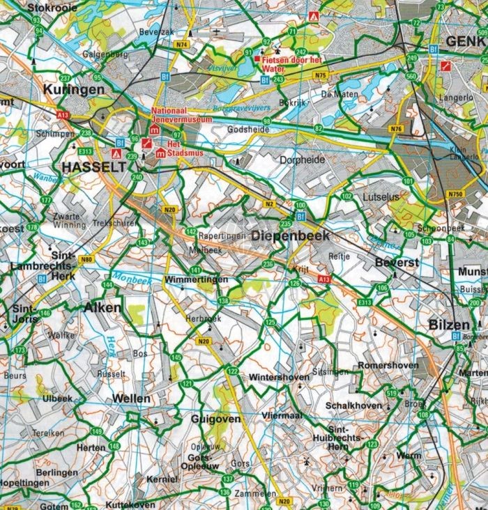 Belgia: region Flamandzki / Belgien: Flandern. Wodoodporna mapa rowerowa wydawnictwa ADFC. Fragment 1