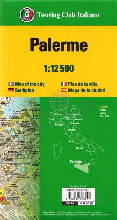 Palermo / Palerme 1: 12 500. Mapa / Plan miasta wydawnictwa Touring Editore. Okładka - tył