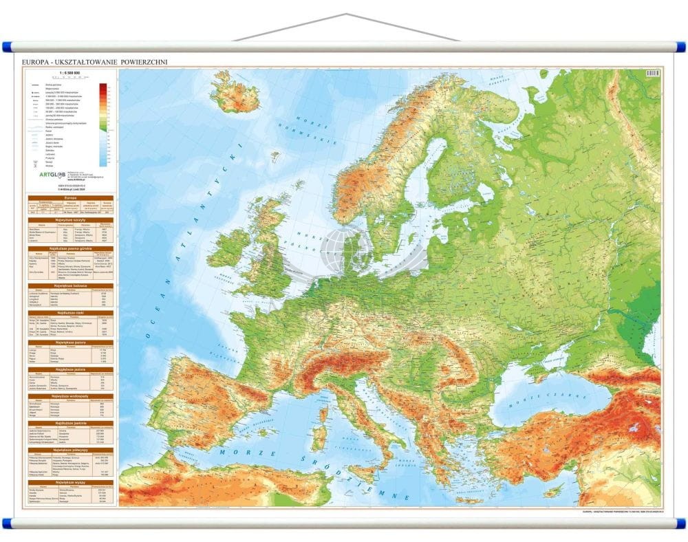 Europa 1:6 500 000. Mapa ścienna fizyczna