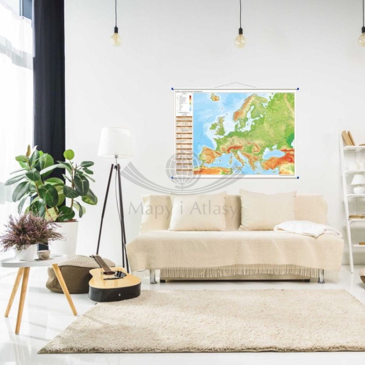 Europa 1:6 500 000. Mapa ścienna fizyczna. Przykład aranżacji