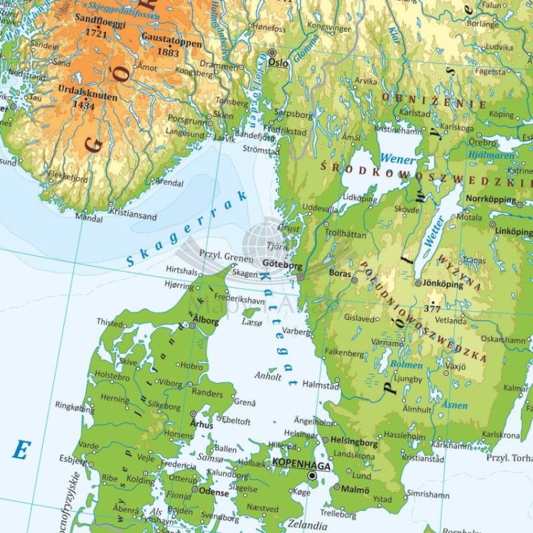 Europa 1:6 500 000. Arkusz, mapa ścienna fizyczna. Fragment 1