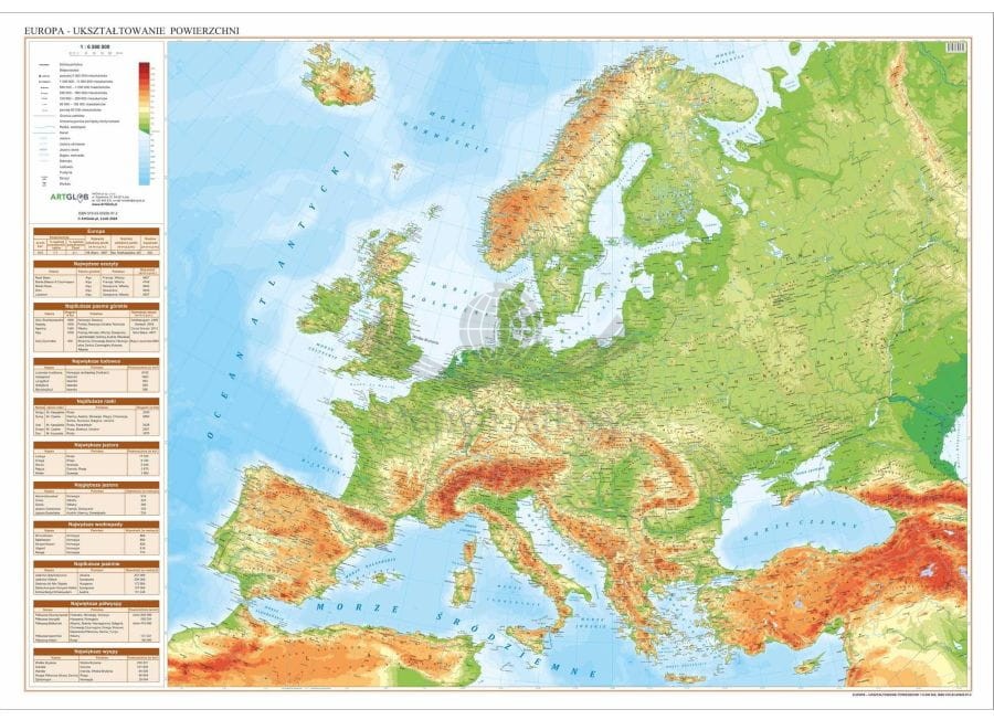 Europa 1:6 500 000. Arkusz, mapa ścienna fizyczna