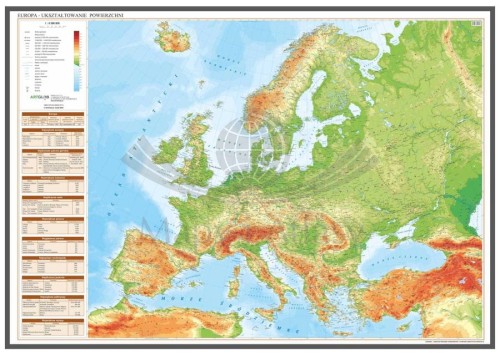 Europa 1:6 500 000. Mapa fizyczna w ramie drewnianej