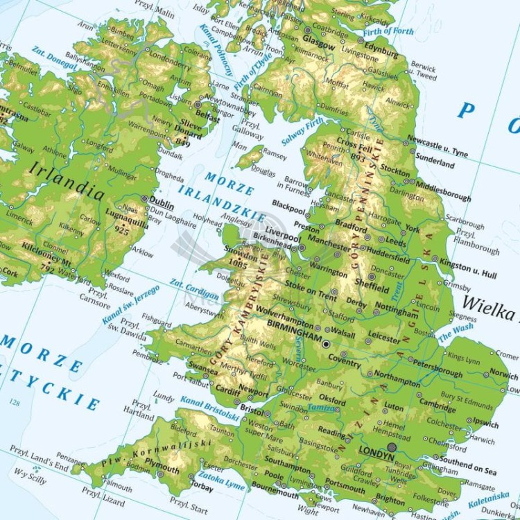 Europa 1:6 500 000. Mapa fizyczna. Wersja do wpinania. Fragment 2