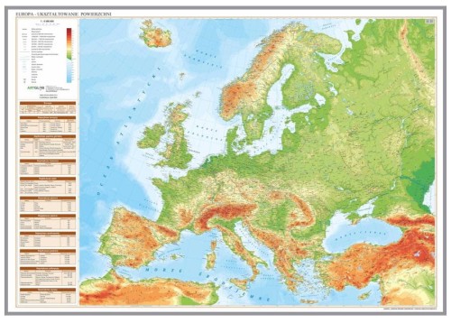 Europa 1:6 500 000. Mapa fizyczna. Wersja do wpinania