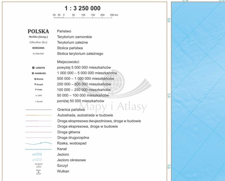 Europa 1:3 250 000. Arkusz, mapa ścienna polityczna. Legenda