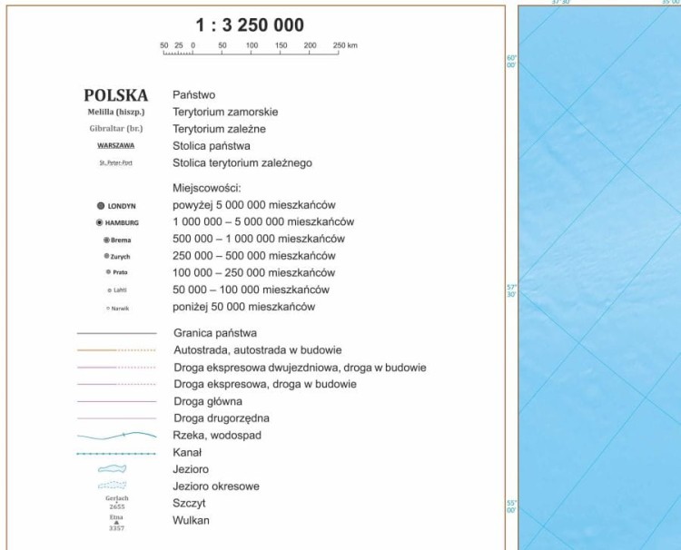 Europa 1:3 250 000. Mapa polityczna. Wersja do wpinania. Legenda