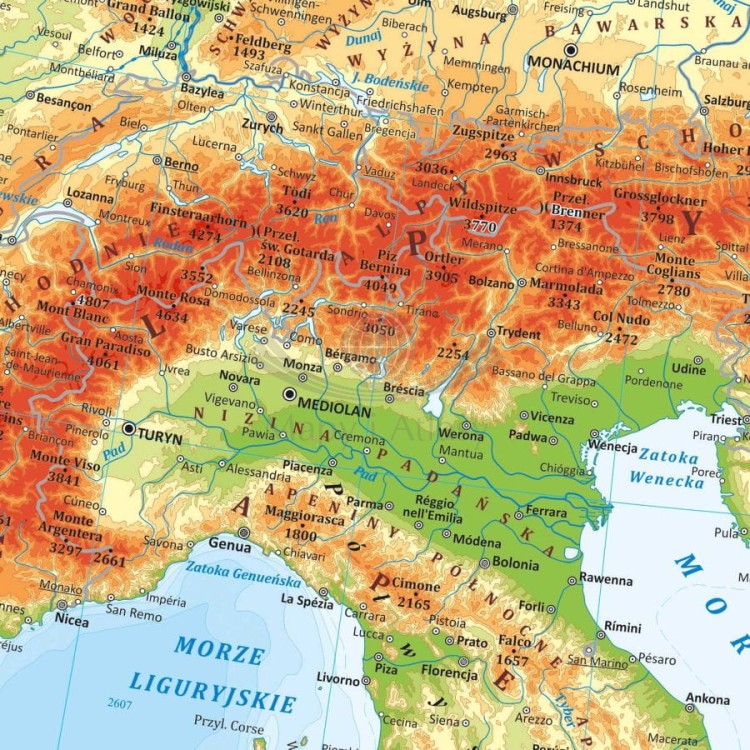 Europa 1:3 250 000. Mapa fizyczna. Wersja do wpinania. Fragment 1